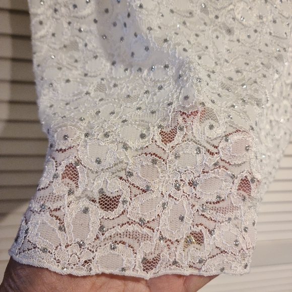 Brittany Black- Sparkle Glittery White Holiday top, lace/cami layered L/XL - Picture 4 of 6